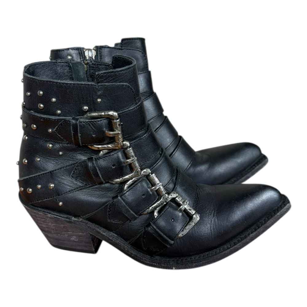 Liberty Black Leather Ankle Boots with Buckle‎ Detail